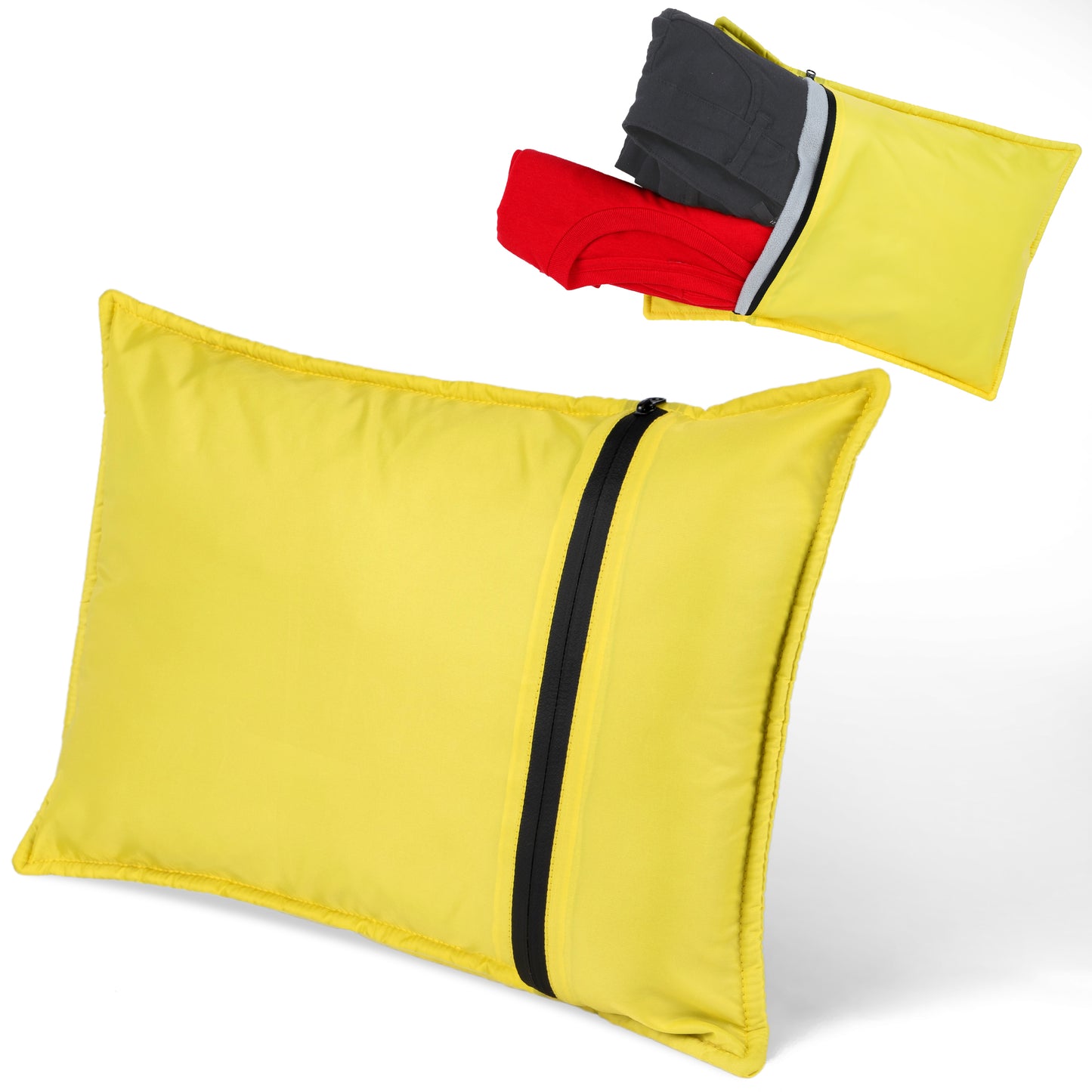 Elan Quest Stuffable Camping Pillow Stuff Sack (Yellow/Small) - Reversible Lightweight Water Resistant - Bring Your Own Stuffing