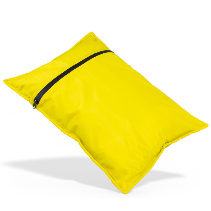 Stuffable camping pillow, backpacking pillow and travel pillow (yellow variation)