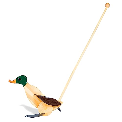 Wooden Push Toy Duck (Dark Green) - 18 Months to 3 Years Old - Walking Toddler Toys Walking Baby Toys Develops Motor Skills